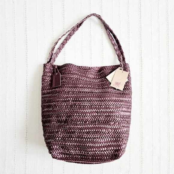 Handcrafted in India Handbags - Handcrafted In India Braided Woven Leather Tote Bag Shoulder Purse Purple NWT